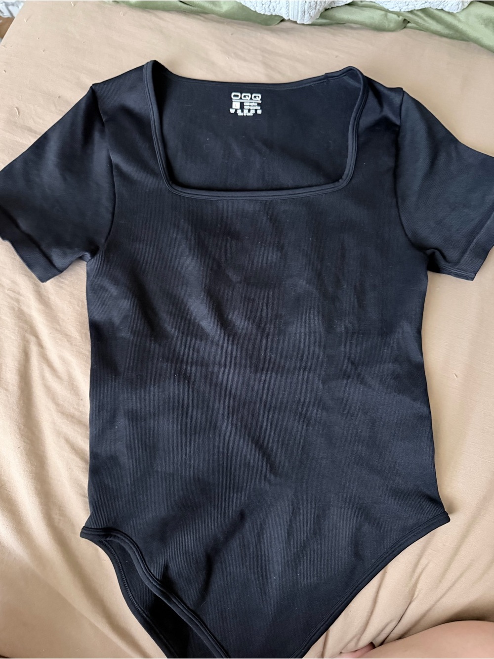 Black Square-Neck Short-Sleeve Bodysuit